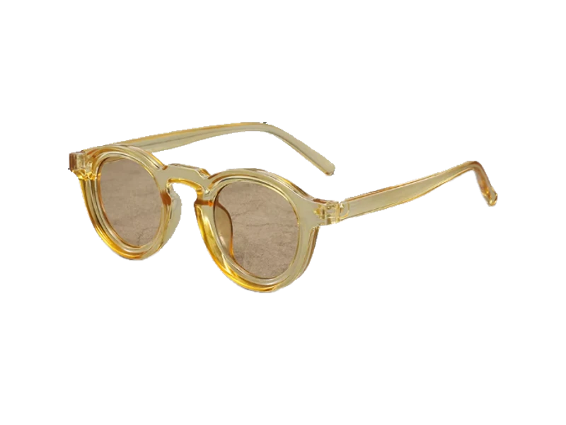 The Round in Honey: translucent honey-yellow frame with light brown lenses